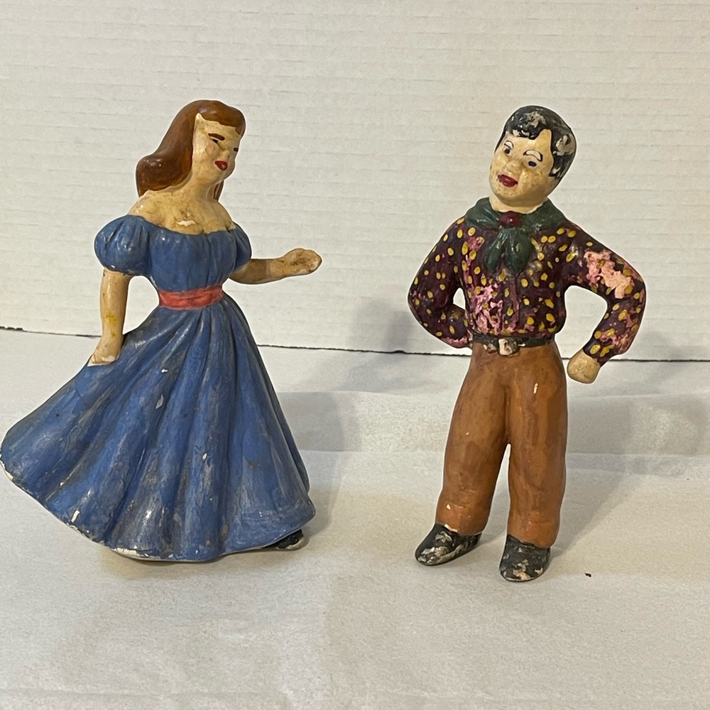 1940’s Charming Vintage Chalkware Square Dancing Duo
